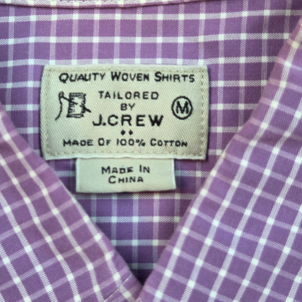 J.Crew Button Down Shirt Mens Medium Purple Gingham Check Cotton Tailored Fit - Picture 2 of 5